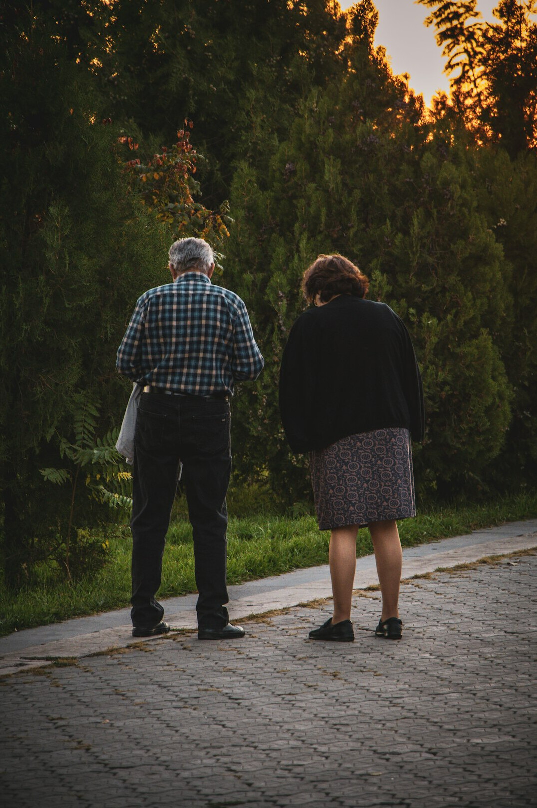 elderly people at sunset
